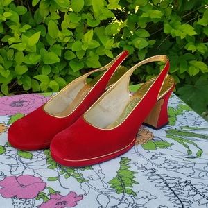 Vintage 60s Jewel Tone Red & Gold Sling Backs